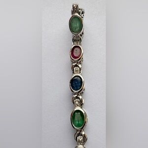 Elegant 10k white gold Bracelet with Emeralds Sapphires Rubis & diamonds